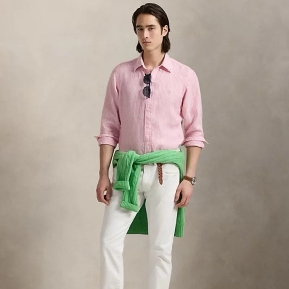 Ralph Lauren Classic Fit Striped Linen Shirt Pink/White 
size Large - Picture 4 of 12